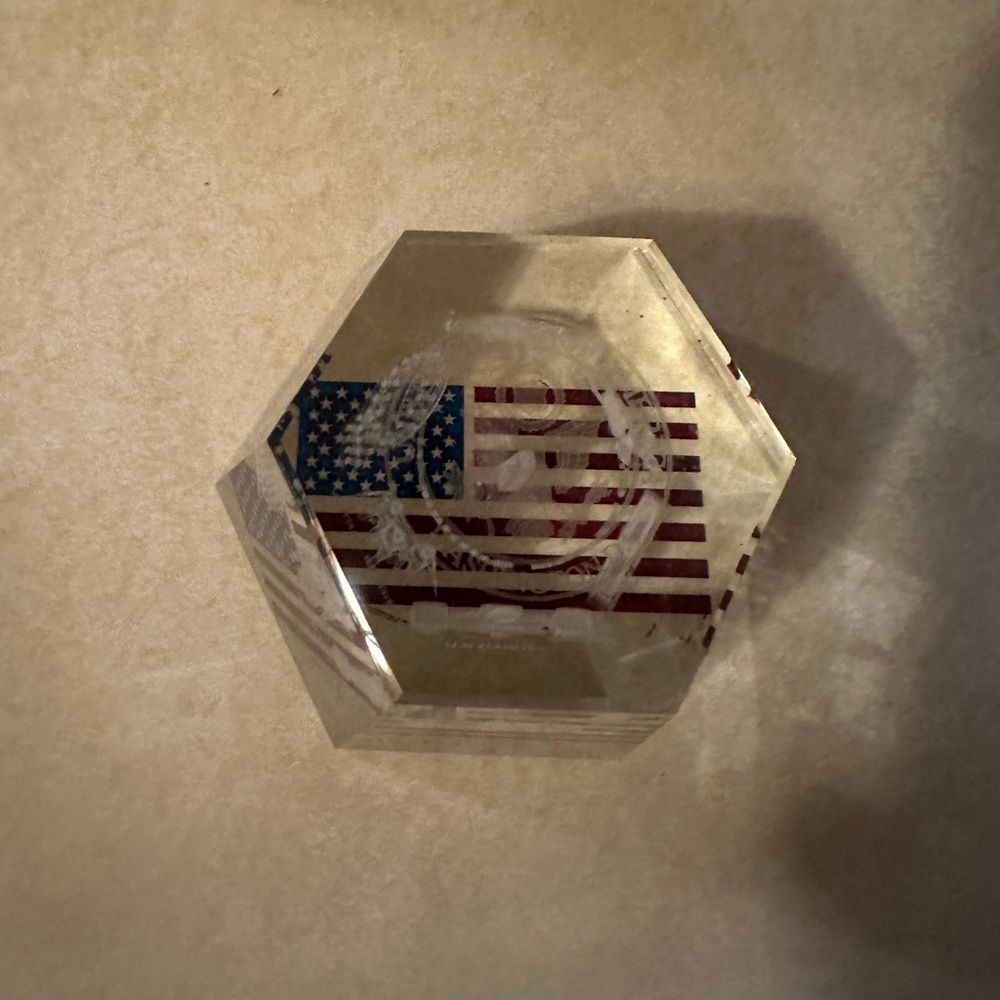 Hexagonal Crystal Paperweight with American Flag
